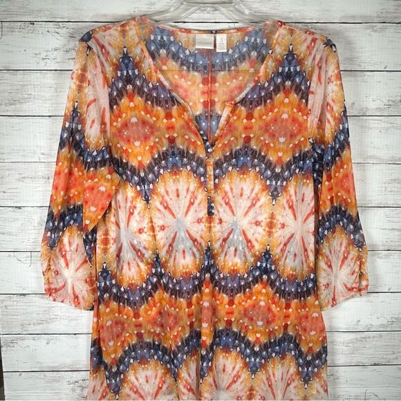 Chico’s Sunset Popover Coverup Semi Sheer Tunic A-line Top 3 XL 16-18 - Picture 1 of 5